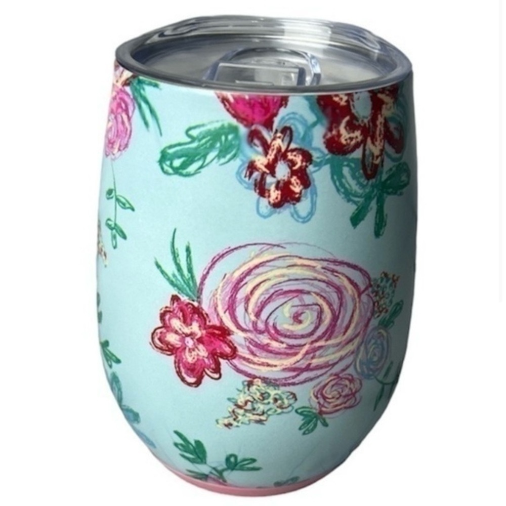 🎅🏻SALE Matilda Jane floral 11oz wine or drink tumbler in blues and pinks lid - Picture 8 of 14